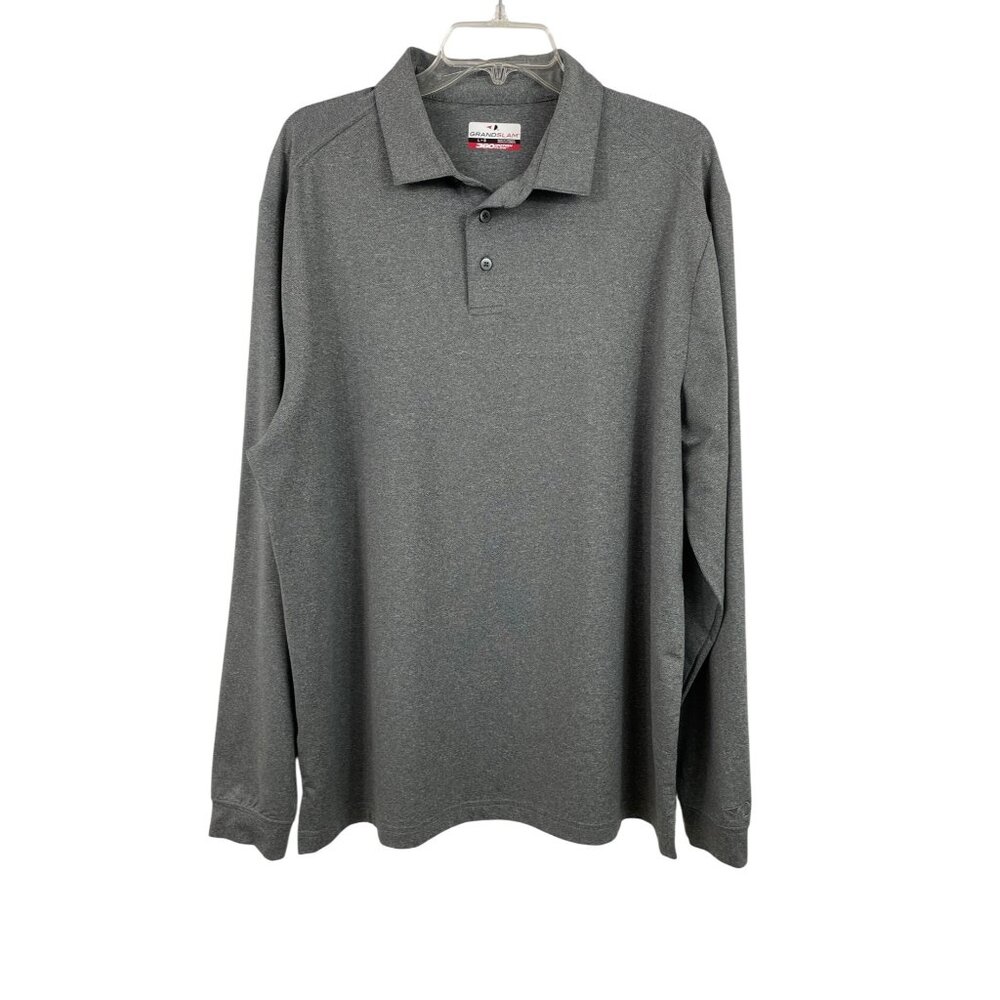 Grand Slam Mens Size Large Gray Long Sleeve Polo Shirt - Picture 1 of 8